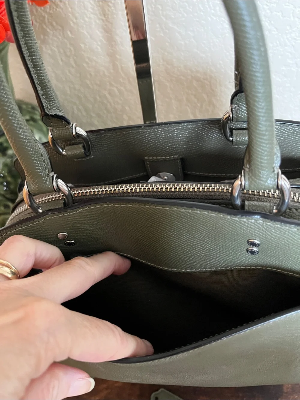 Coach 91146 Mini Lillie Carryall Bag Crossgrain Leather Crossbody Olive